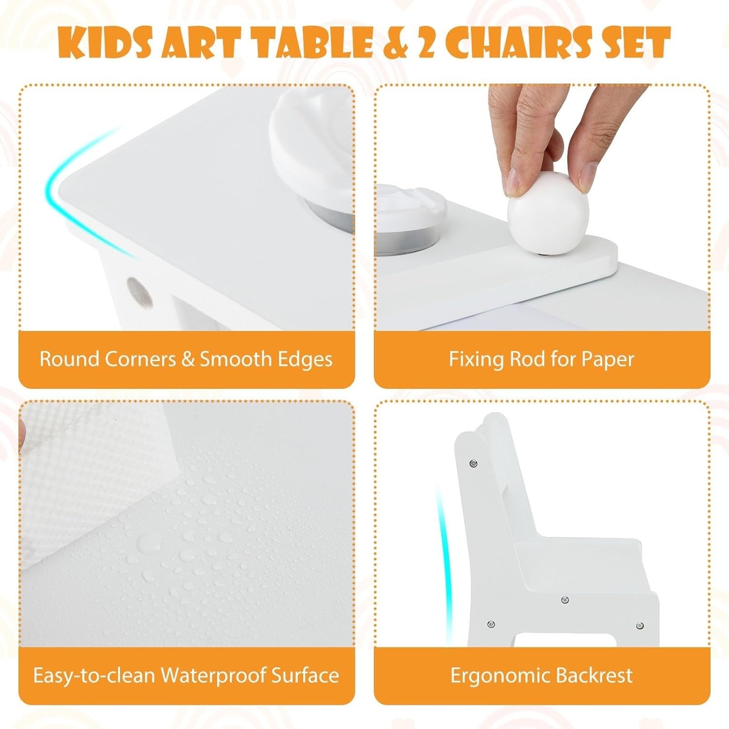 Kids Art Table and Chairs Set with Storage Boxes Drawing Desk White 5 Cups