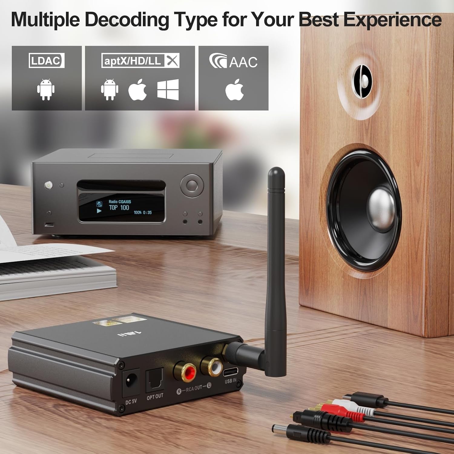 Hi-Res Bluetooth 5.1 Receiver Black LDAC aptX HD OLED DAC