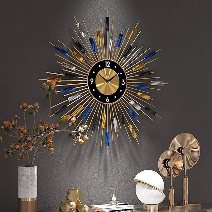 27" Extra Large Metal Wall Clock Modern Silent Sunburst Art Decor for Home
