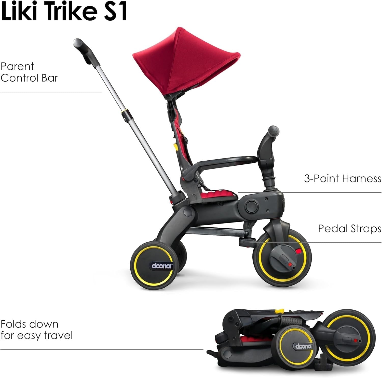 Premium Foldable Toddler Trike 4 in 1 Parent Handle Bike Red 10M-3Y