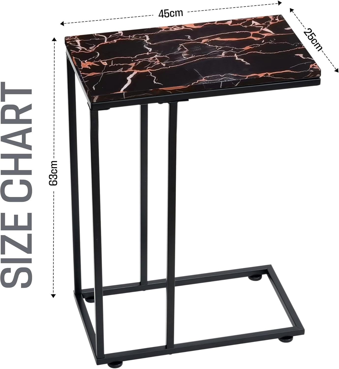 Rose Gold C Shaped Side Table Sofa Bed Snack Laptop Stand Metal Frame