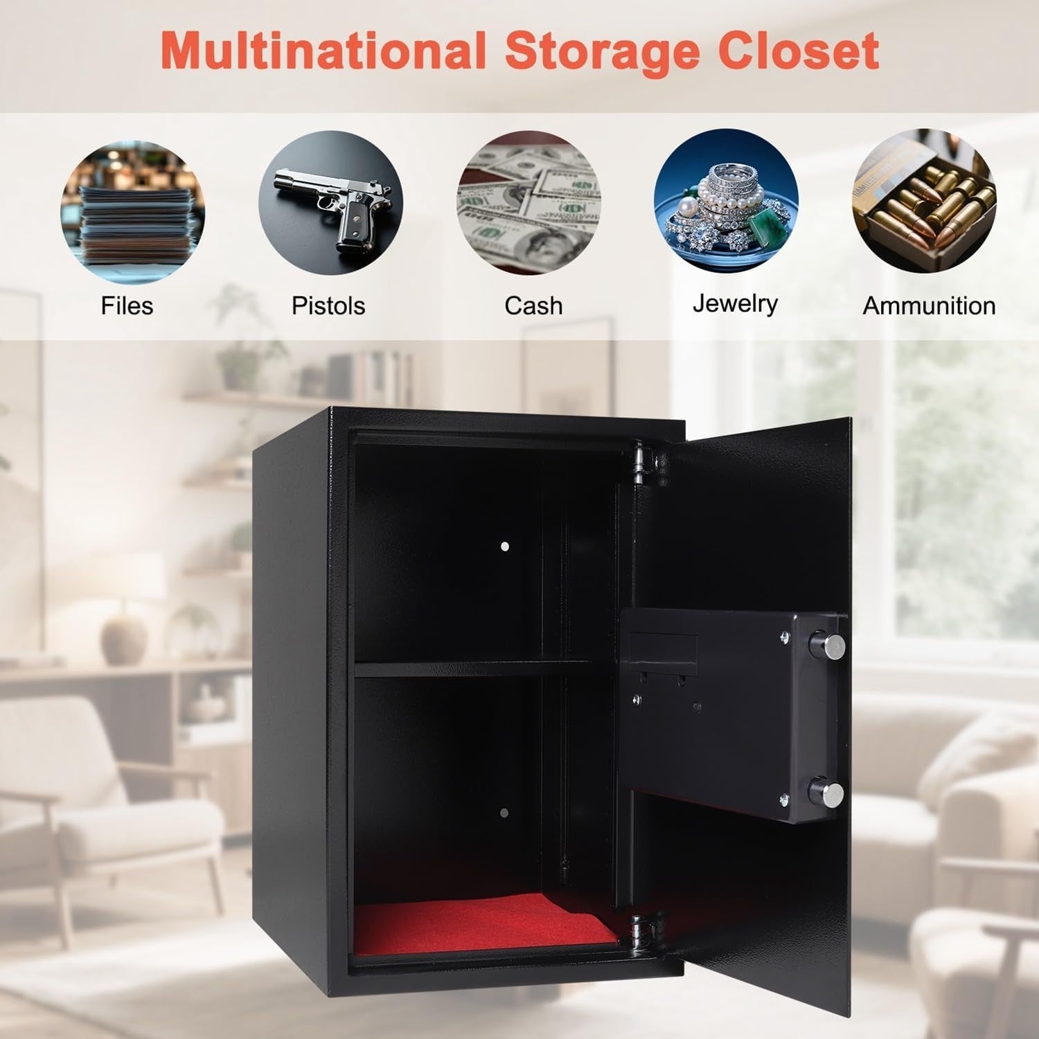42.7L Fireproof Waterproof Safe Box Keypad Lock Cash Document Safe