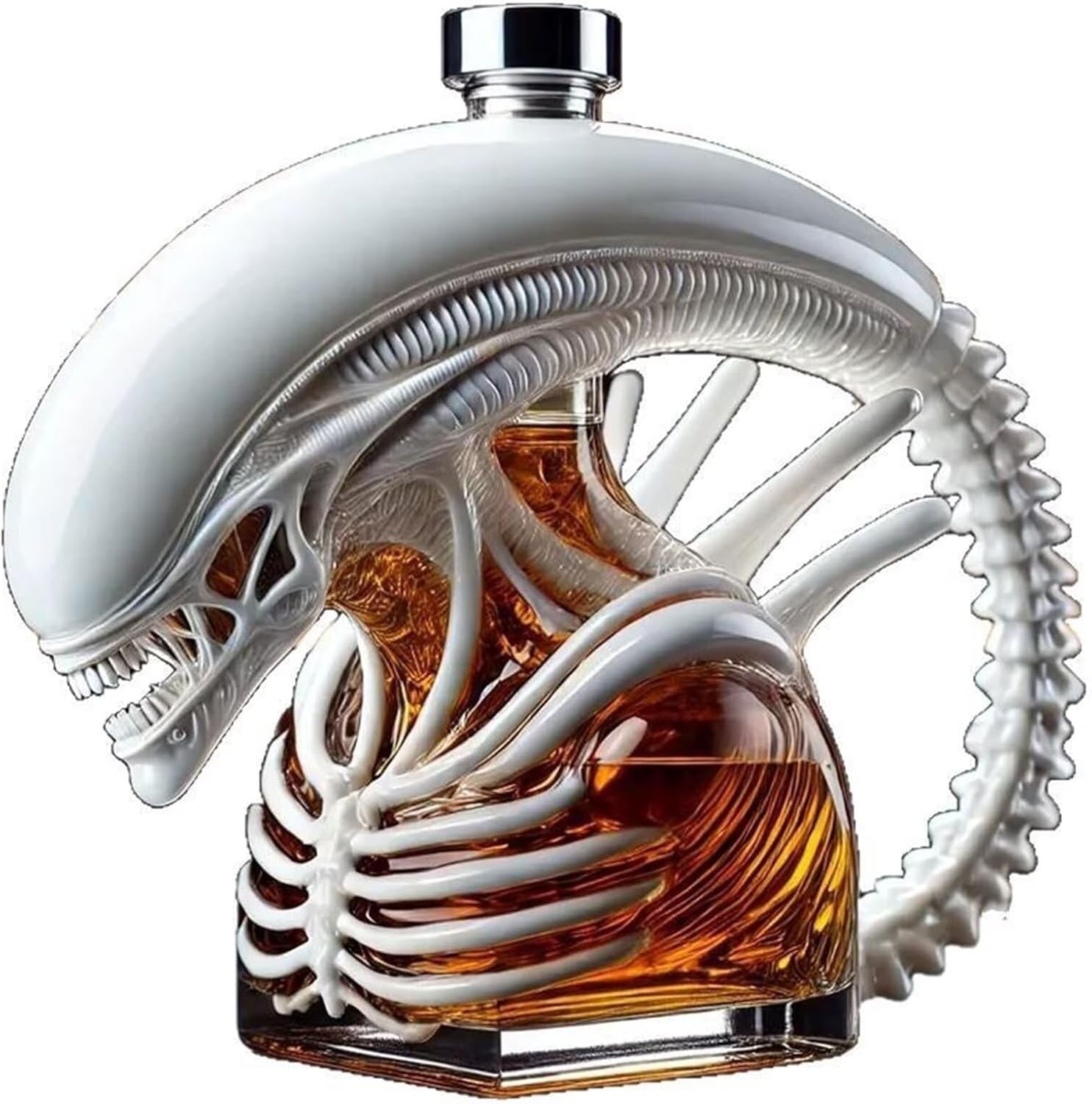 White Alien Whiskey Decanter 3D Sci-Fi Art Bottle Monster Display Bar Gift Uniqu