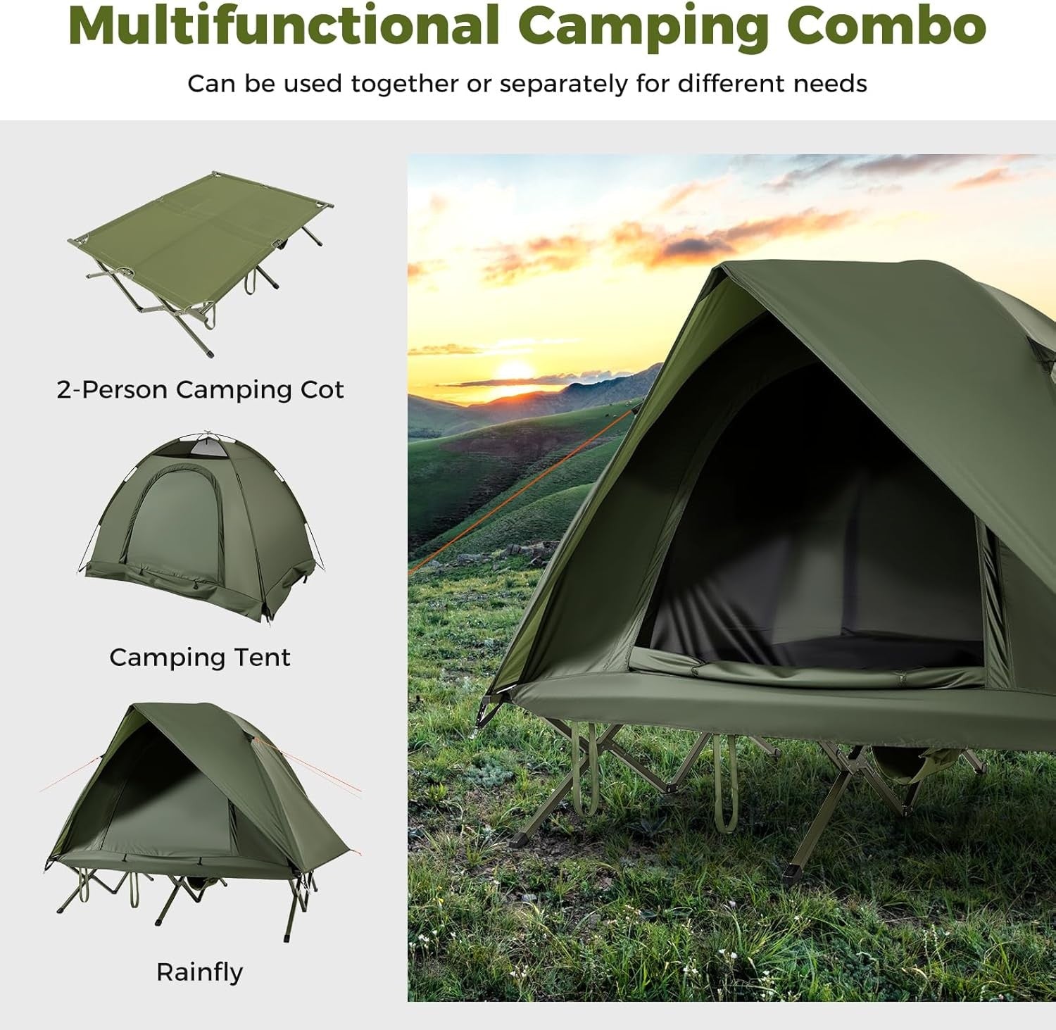 2 Person Elevated Camping Tent Cot Waterproof Foldable Bed