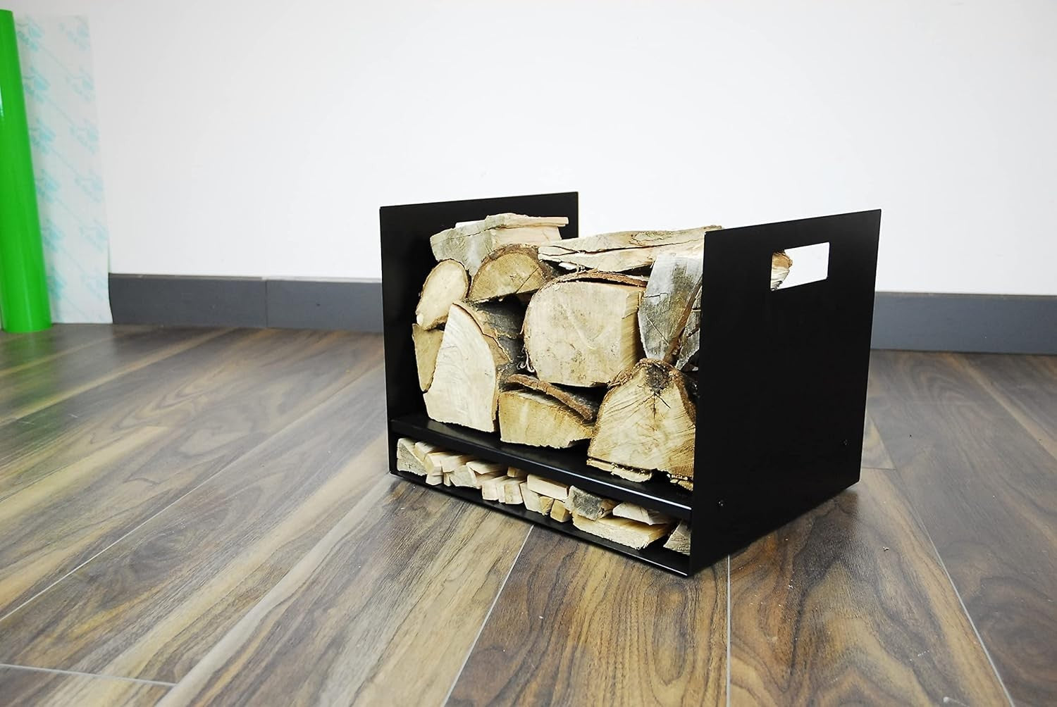 Wide Steel Firewood Log Basket with Shelf 40x32x30cm Sturdy Wood Storage