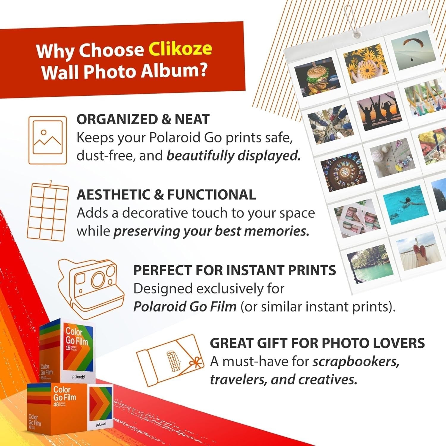 Polaroid Go Film Bundle 64 Colour Shots Wall Photo Album Kit
