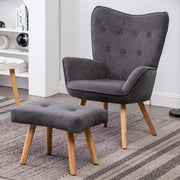 Dark Grey Velvet Armchair with Footstool, Comfy Reading Lounge Chair Set