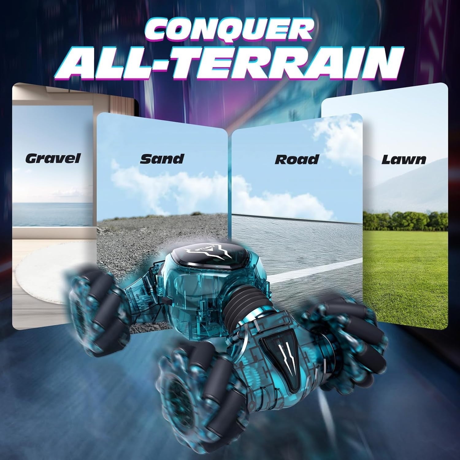 4WD Gesture Sensing RC Car – 360° Drift, LED Lights, 3 Batteries, Kids Toy