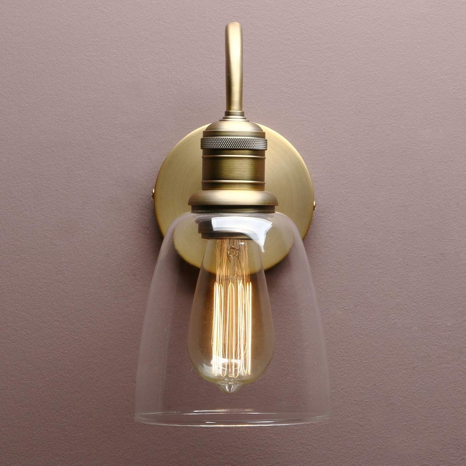 Vintage Industrial Glass Wall Sconce Light - 2 Pack, Antique Gold, Durable