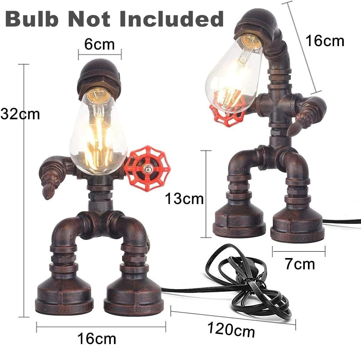 Rustic Industrial Steampunk Table Lamp Water Pipe Edison Bulb Desk Light