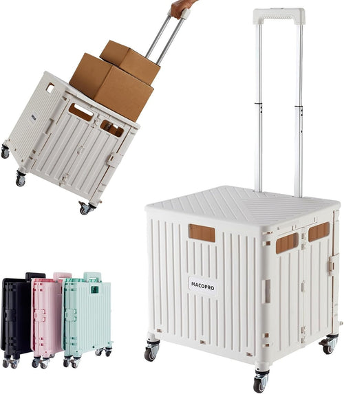 Folding Utility Cart Rolling Crate Trolley Lid Basket 360° Wheels White