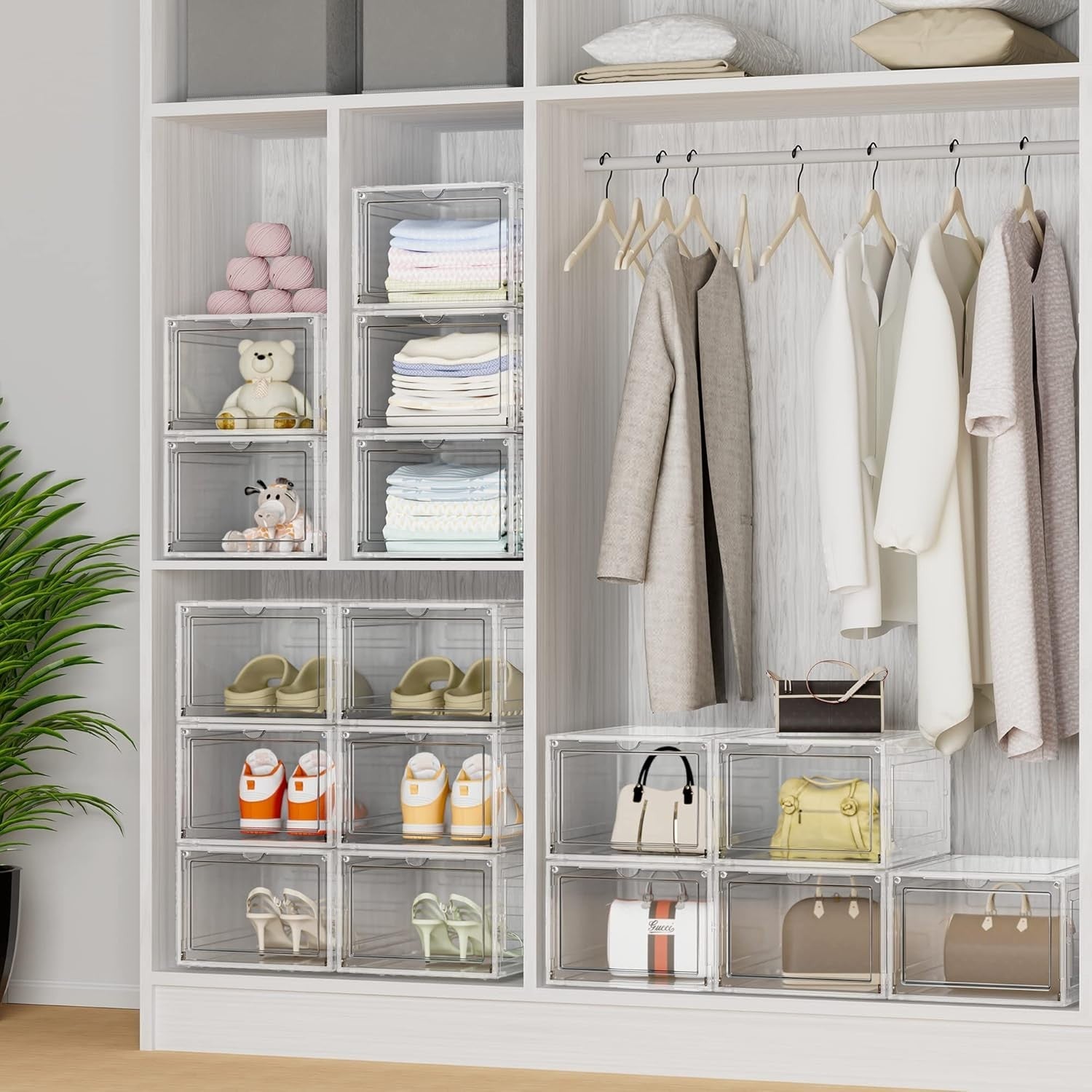 Clear Stackable Shoe Storage Boxes 12 Pack – Fits UK 12.5, Ventilated & Magnetic