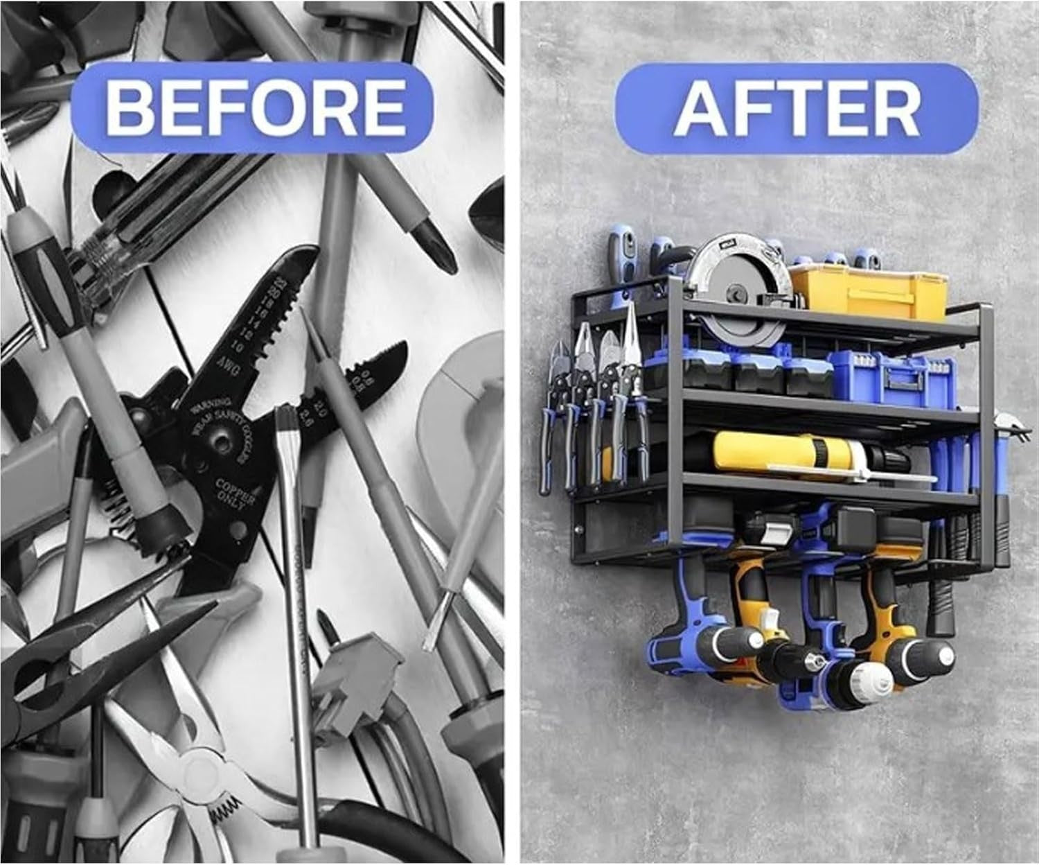 4 Layer Power Tool Organizer Wall Mount Metal Drill Storage Rack