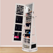 Lockable Full Length Mirror Jewellery Cabinet LED Storage 360° Rotating
