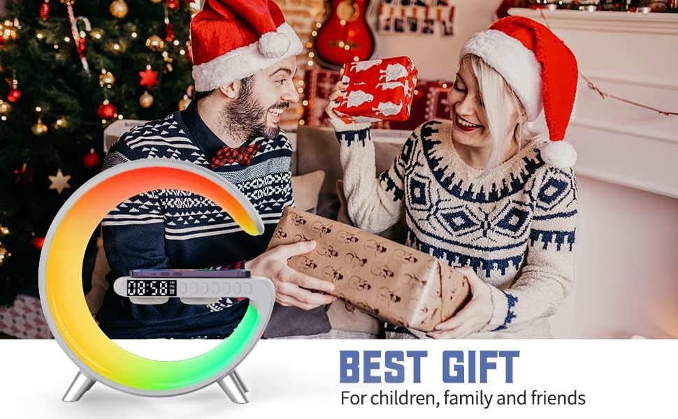 Smart LED Table Lamp Wireless Charger Bluetooth Speaker Alarm Clock RGB