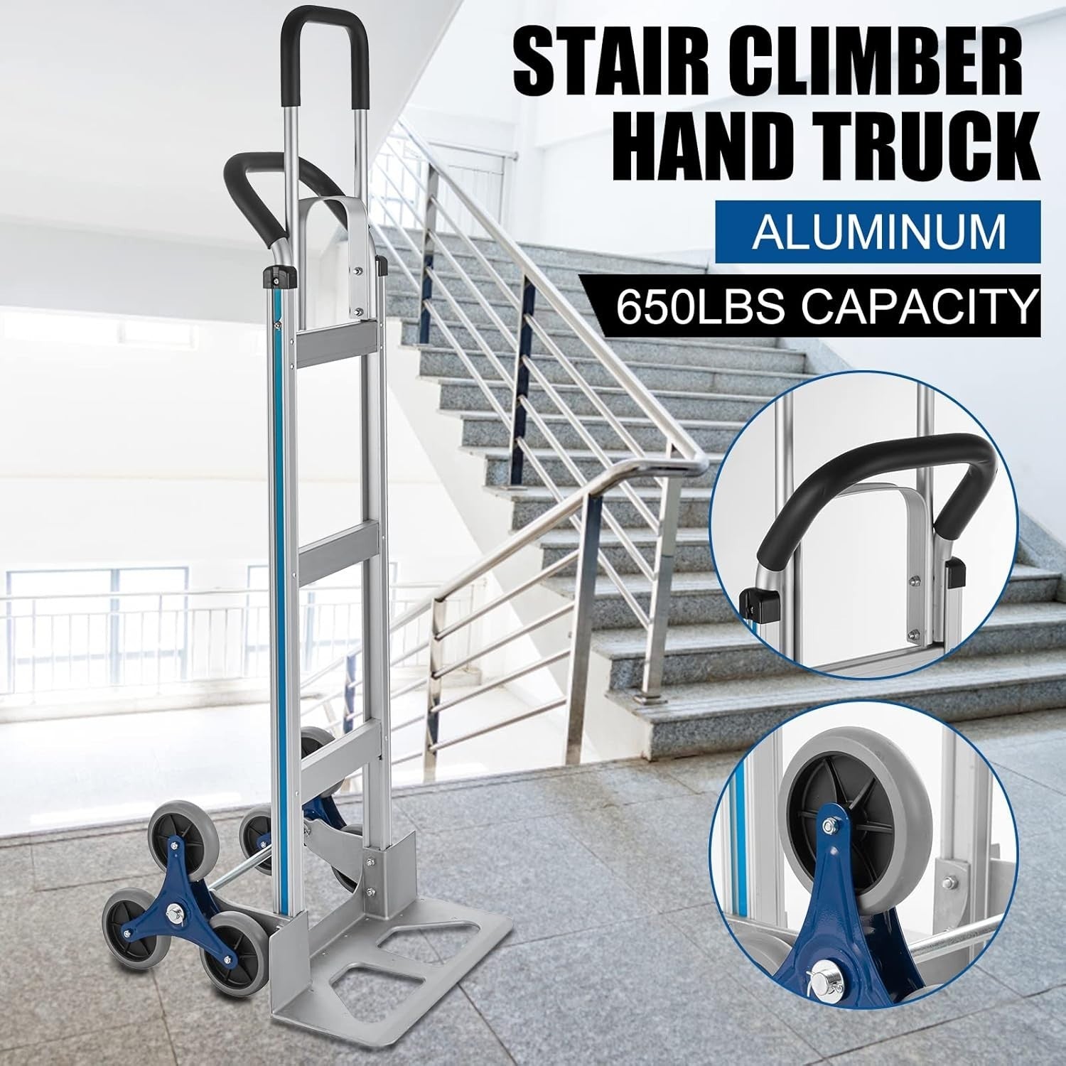 2 in 1 Aluminium Stair Climbing Hand Truck 650lb 6 Wheel Dolly