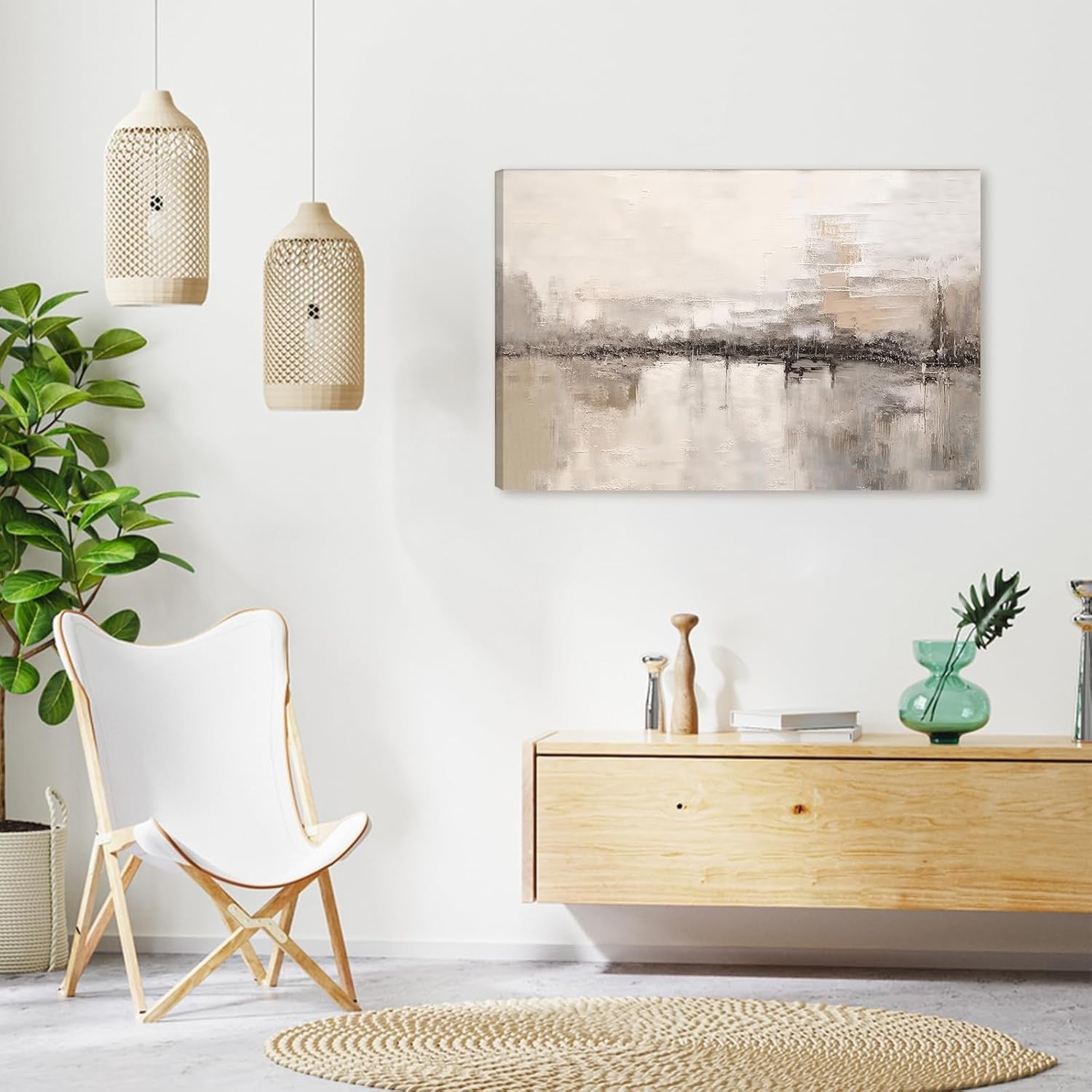 Beige Abstract Canvas Wall Art Framed Minimalist Modern Home Decor 59x39cm