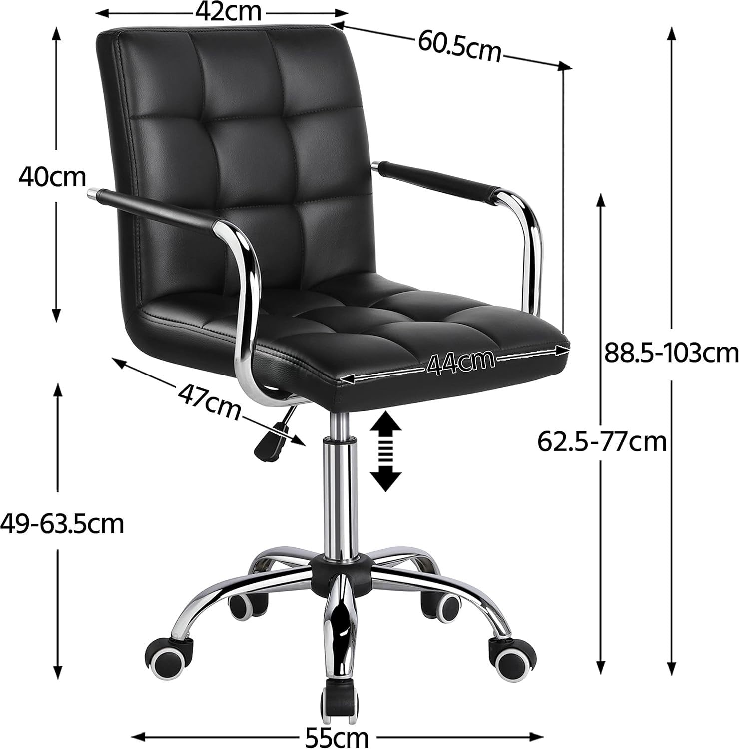 Black Faux Leather Office Desk Chair Swivel Adjustable Height Home Mid-Back