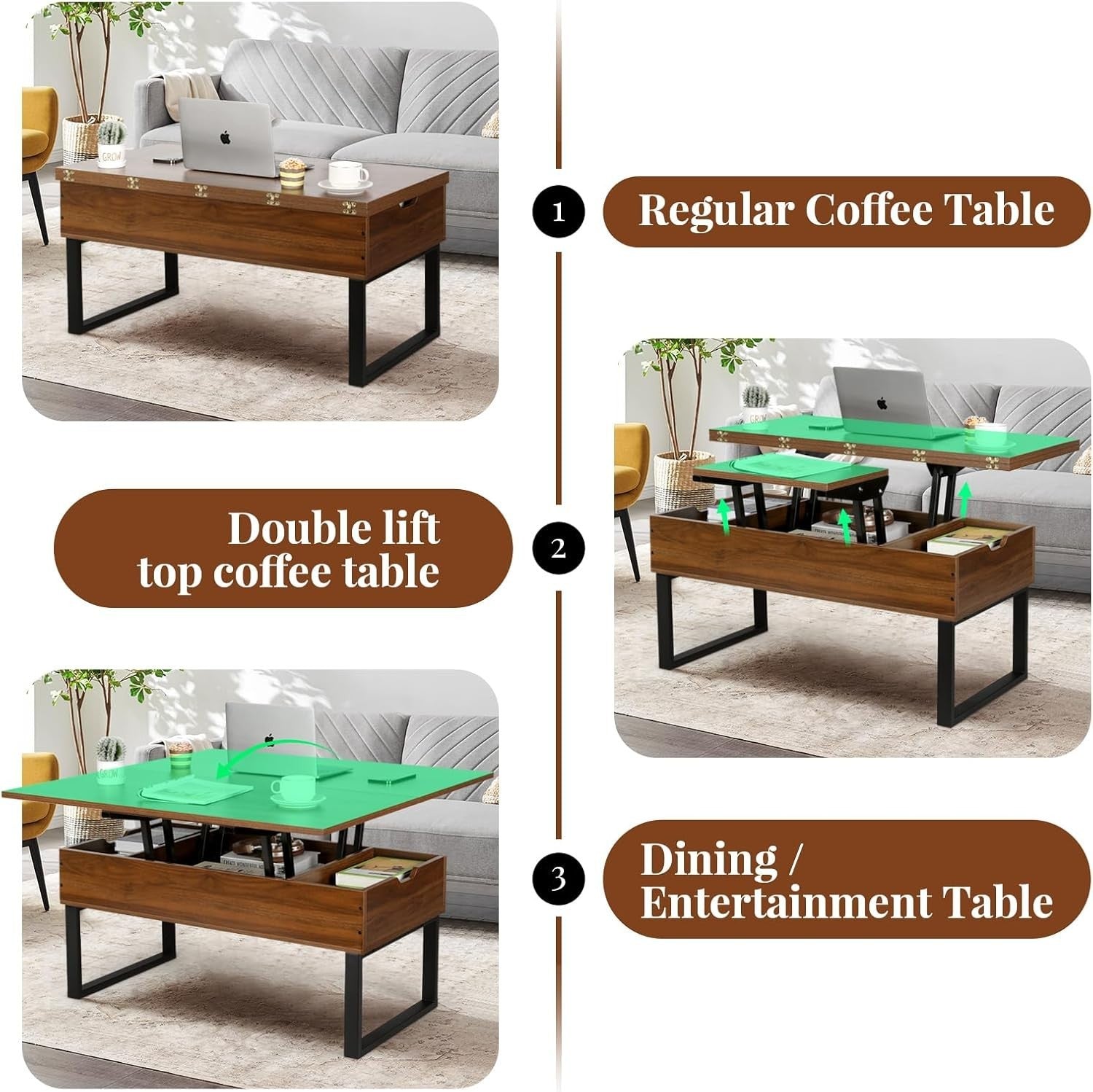 Multifunctional Lift Top Coffee Table with Hidden Storage Walnut 100x50x50cm