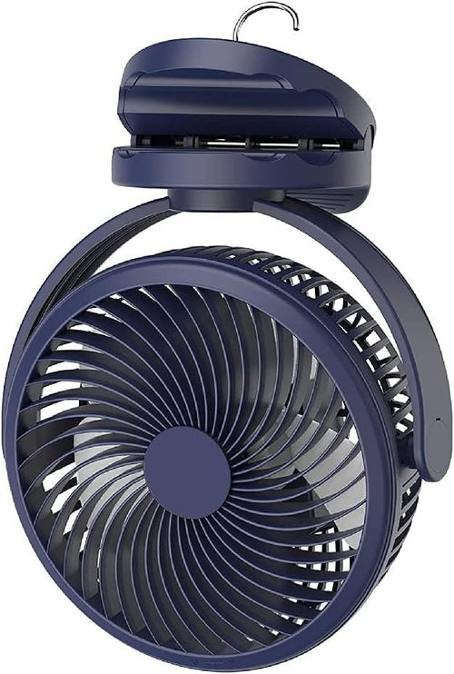 8 inch Portable Desk Fan Clip-On 4-Speed USB Rechargeable 360° Rotation Blue