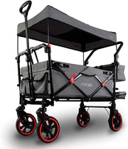Grey Folding Stroller Wagon Kids Push Pull Cart w/ Canopy & Safety Harness
