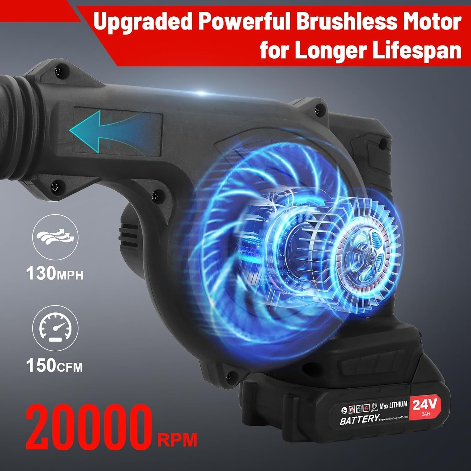 24V Cordless Leaf Blower Vacuum 2 Batteries Electric Lawn Patio Cleaner