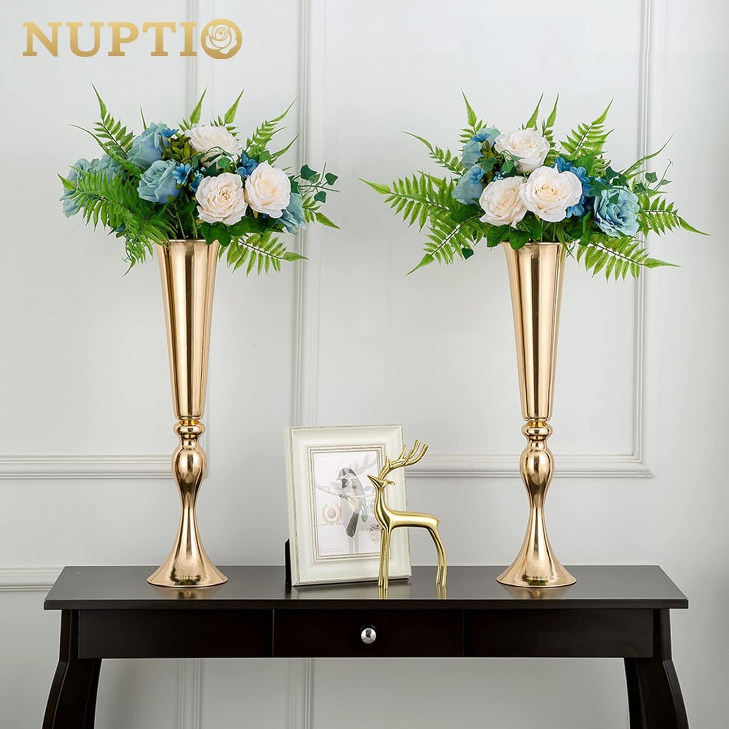 Gold Trumpet Vase Set 55.5cm Tall Metal Wedding Table Centrepieces 2pcs