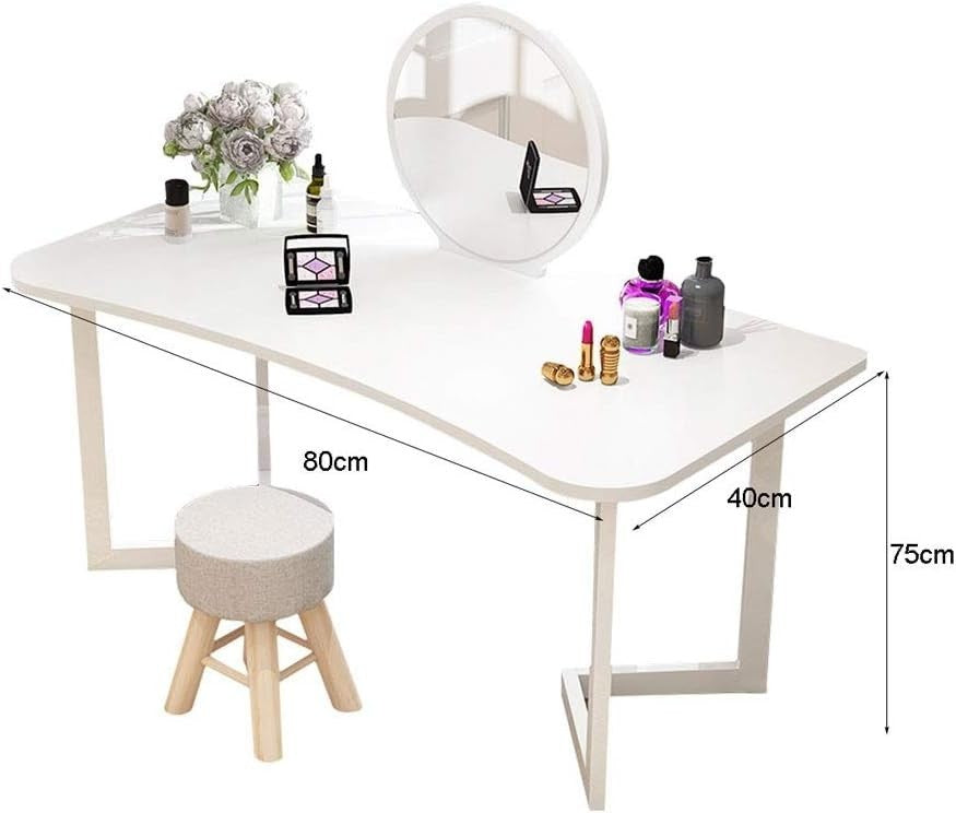White Dressing Table Stool Set Vanity Desk Movable Mirror Makeup Storage Wood