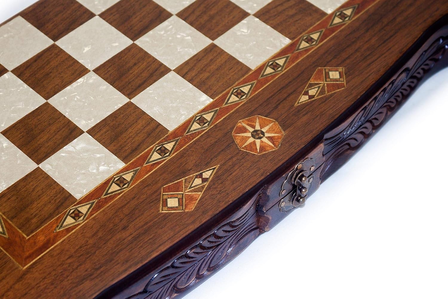 Hand Carved Walnut Backgammon Set Medium Wooden Luxury Strategy Board