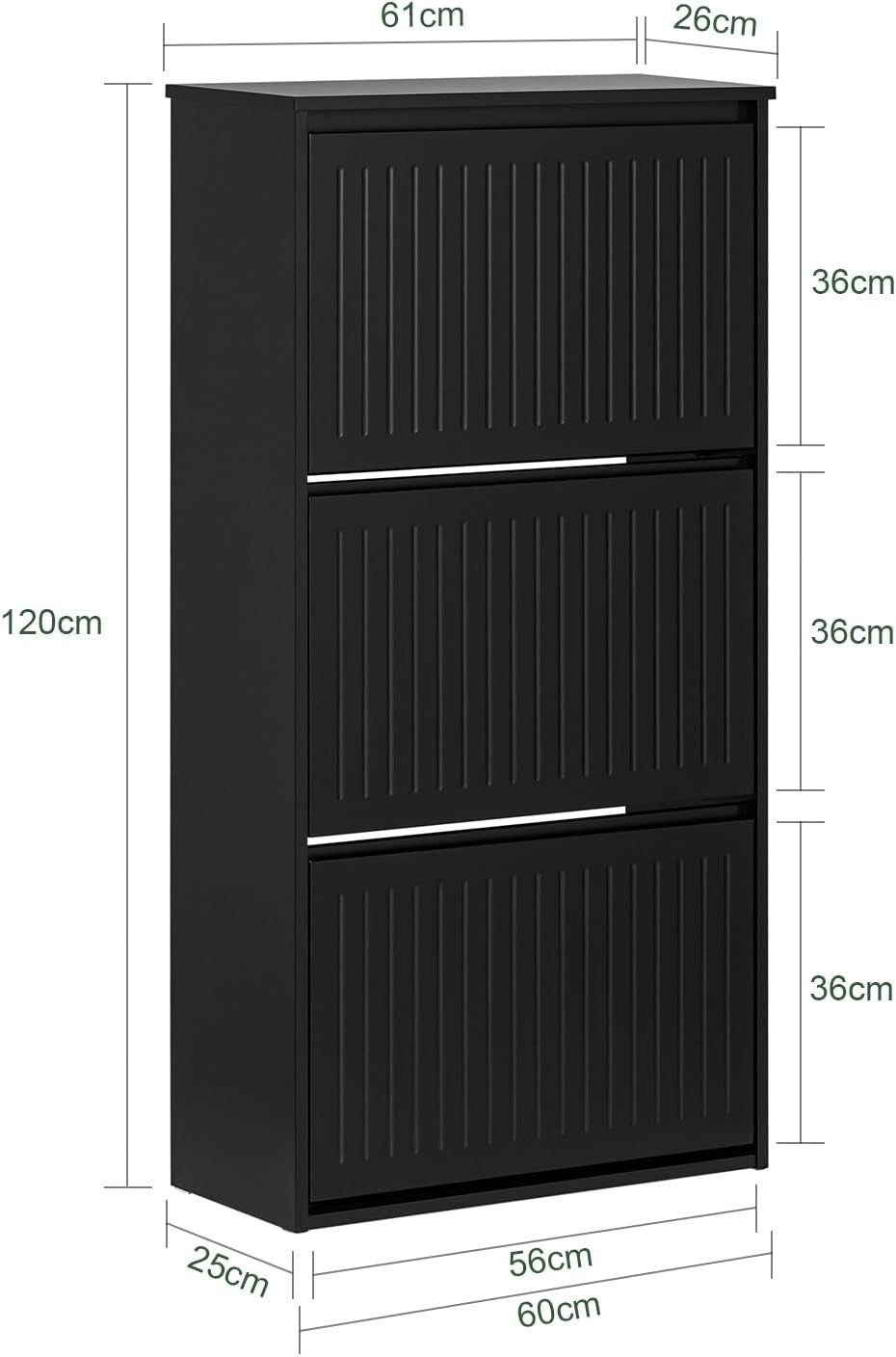 Black Slim 3 Flip-Drawer Shoe Cabinet – Modern Space-Saving Storage Unit