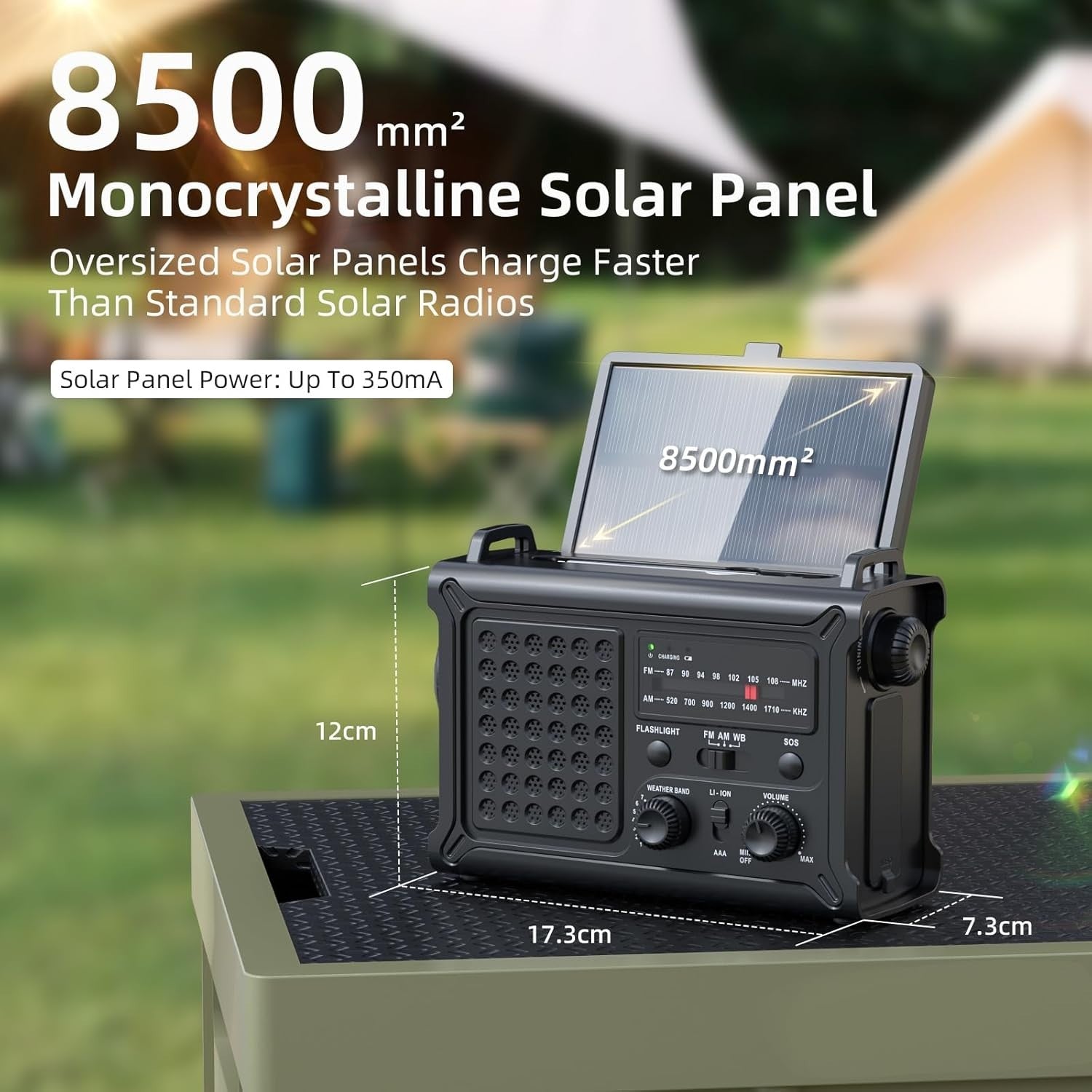Emergency Solar Hand Crank Radio with 12000mAh Battery, Flashlight