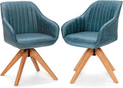 Set of 2 Brown Swivel Desk Chairs Tub Armchairs Wooden
