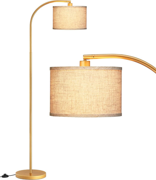 Modern Arc Floor Lamp Adjustable Linen Shade Gold Standing Light E27