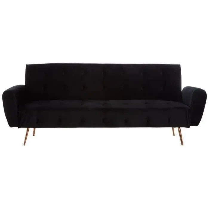 Black Velvet Sofa Bed 3 Seater Gold Legs Tufted Modern Luxury Sleeper