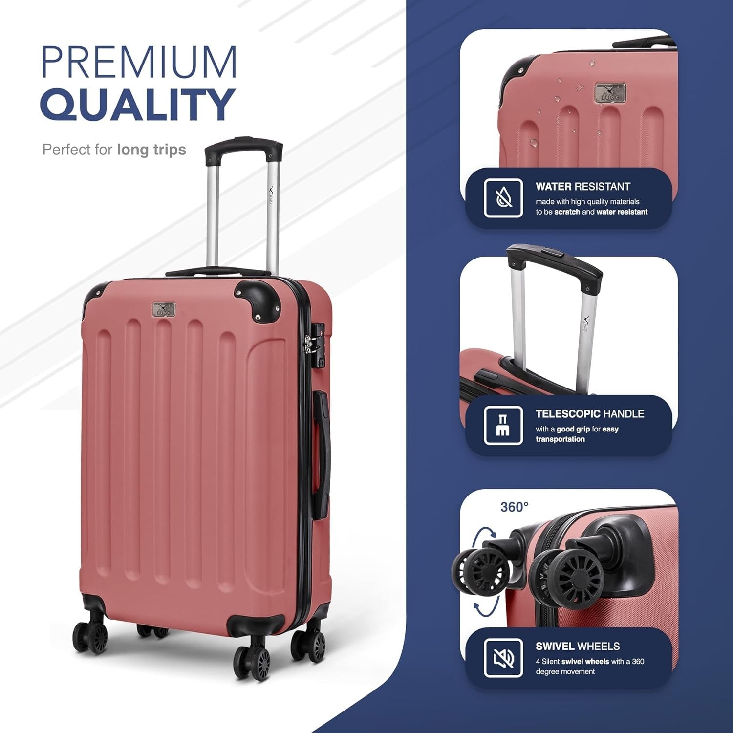 Medium Checked Luggage 24” ABS Hard Shell 4 Wheel Spinner TSA