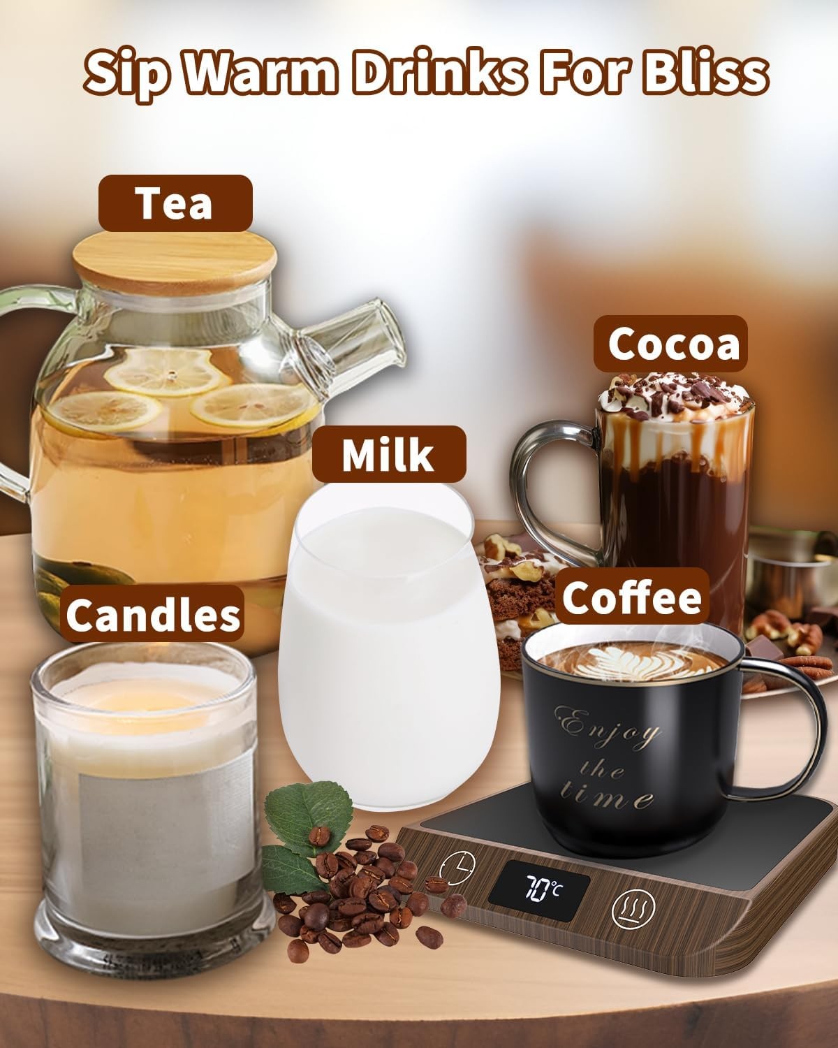 Coffee Mug Warmer 6 Temp LED Display Auto Shut Off Desk Heater Pad