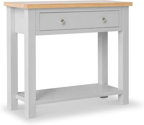 Wide Stone Grey Console Table with Drawer & Oak Top, Hallway Storage