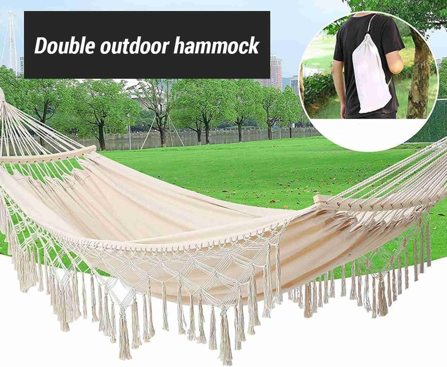 Premium Canvas Hammock with Wooden Bars, Portable, Indoor/Outdoor Use, Easy Setu
