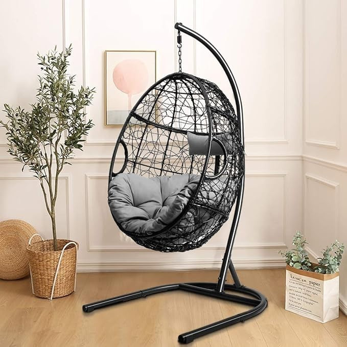 Luxury Hanging Egg Chair with Stand – Soft Cushion, 150kg Capacity