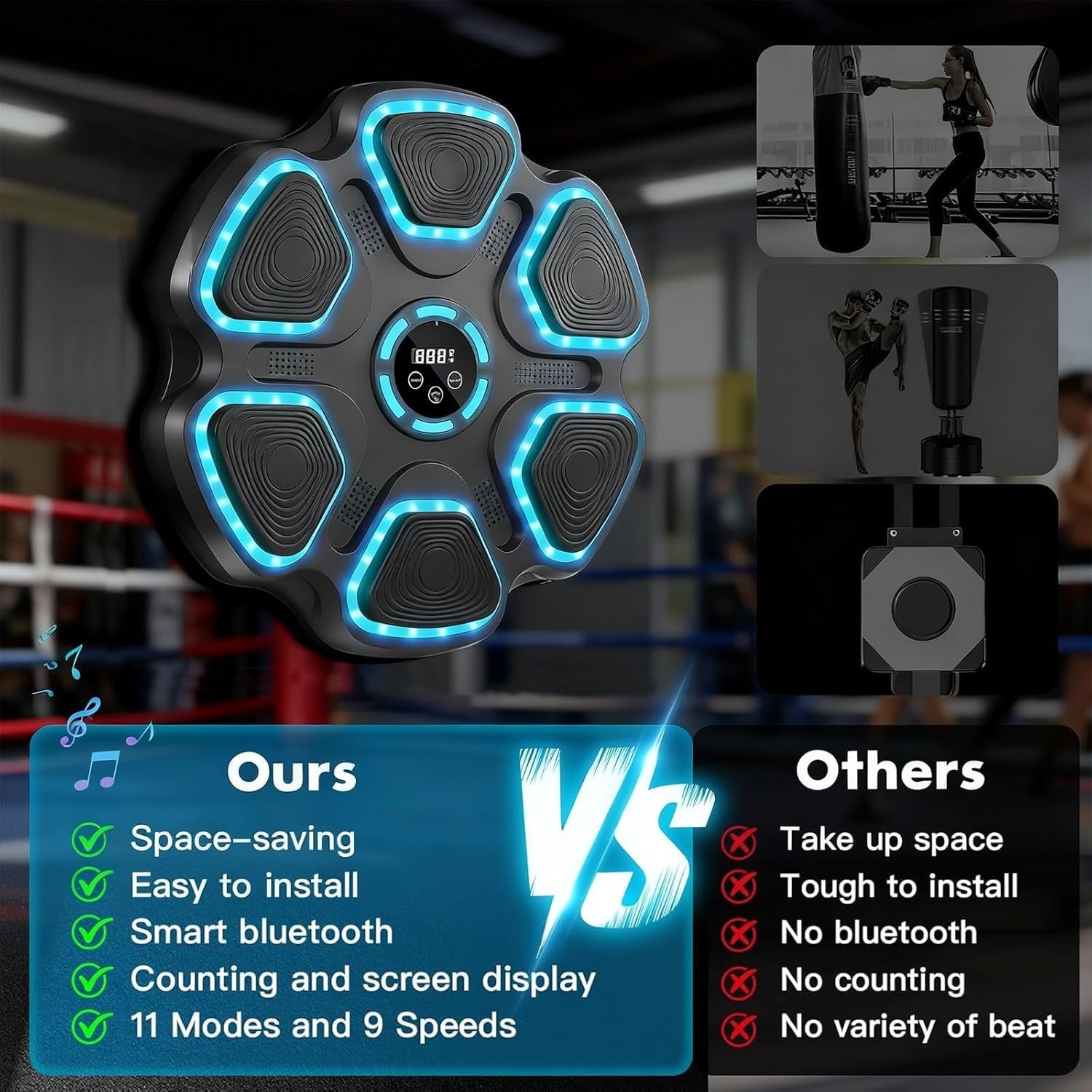 Music Boxing Machine Bluetooth LED Wall Mount Trainer Home Gym Fitness