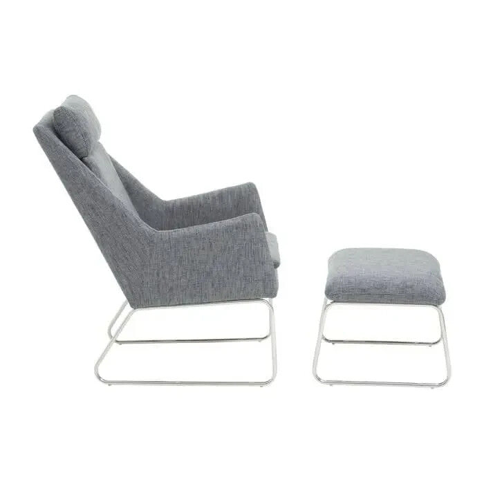 Grey Fabric Lounge Chair with Footstool Modern Metal Frame Armchair
