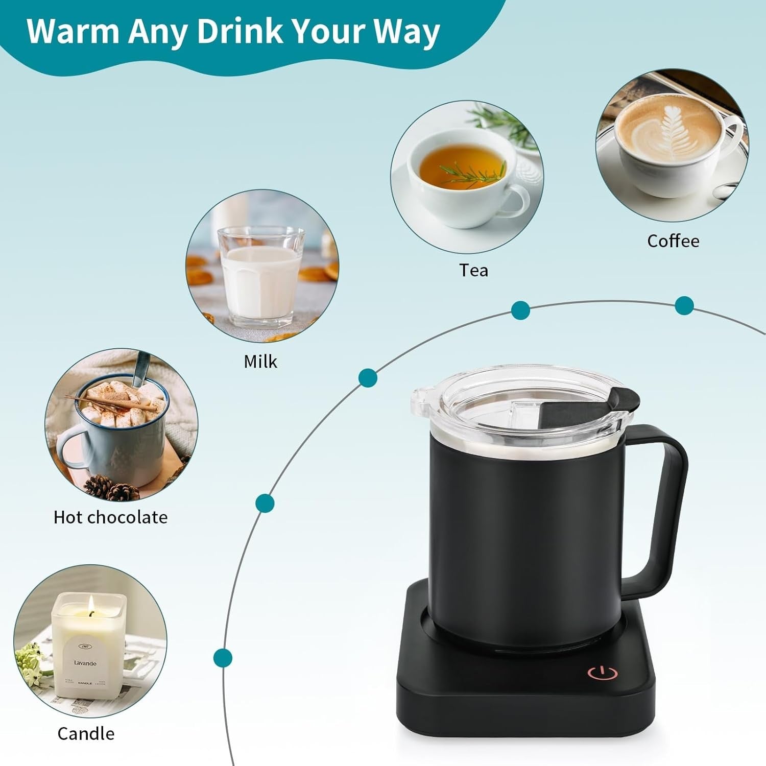Black Coffee Mug Warmer & 15oz Stainless Steel Mug Set