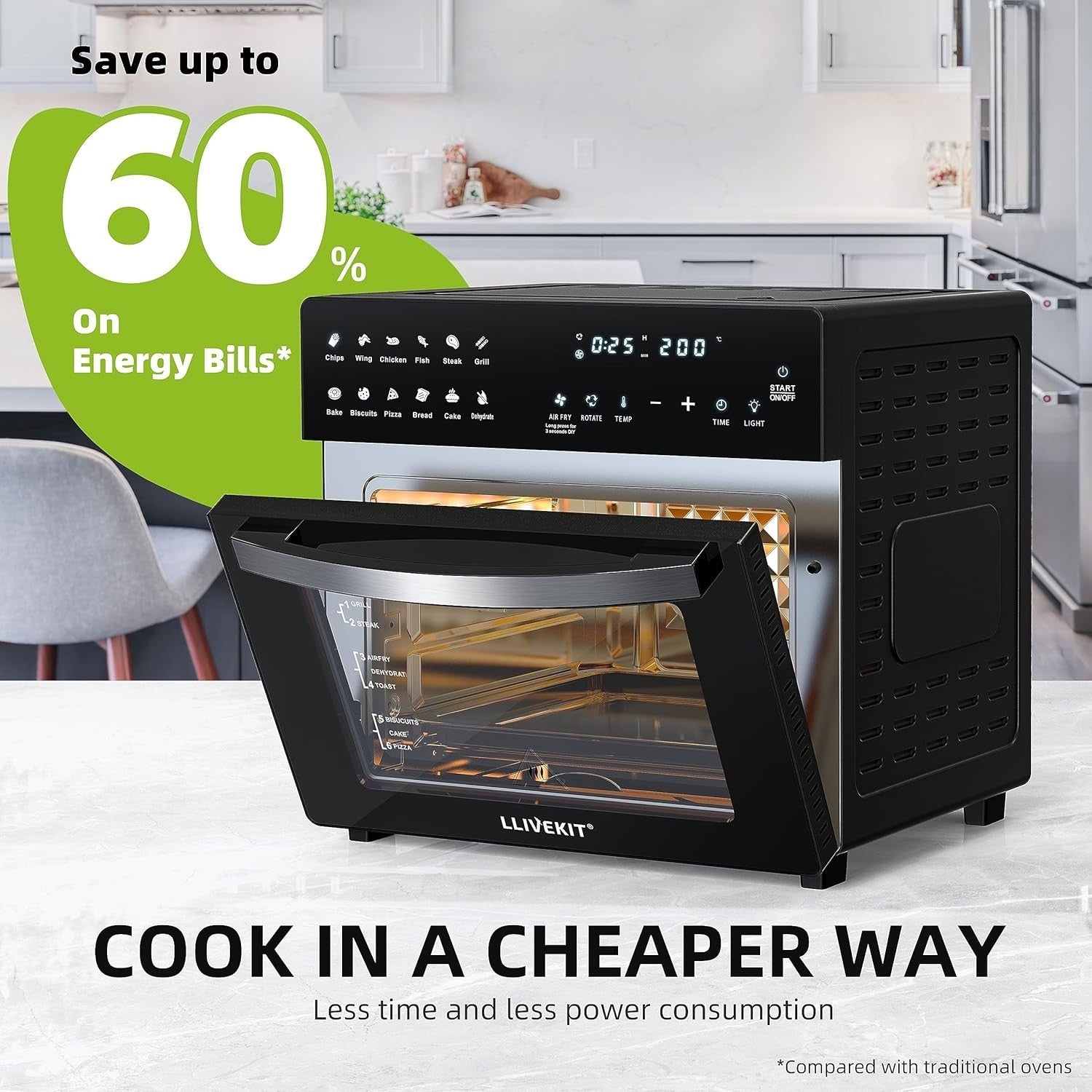 26L Air Fryer Oven Rotisserie Touchscreen 12 Presets 1700W Low Fat XXL