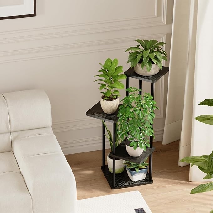 Bamworld 4 Tier Plant Stand Indoor Small Metal Plant Shelf for Multiple Plants C