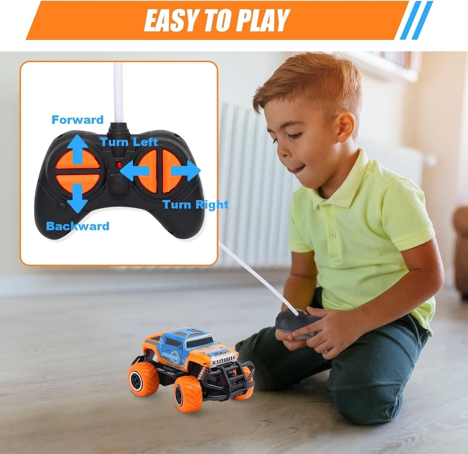 Off-Road RC Car, 4-Channel Remote Control Toy for Kids 3–8