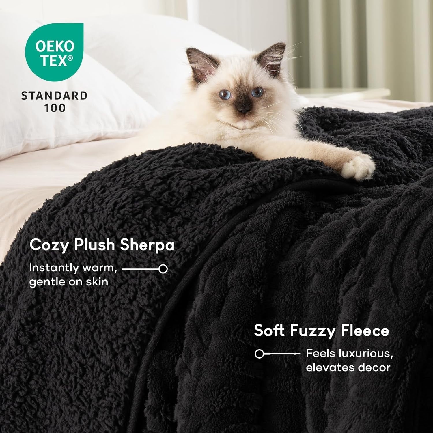 Luxury Sherpa Weighted Blanket 20lb Deep Pressure Soft Warm Fuzzy 60x80 Black