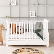 Baby Cot Bed Convertible Toddler Day Bed Adjustable Height Solid Wood White