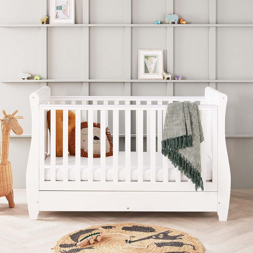 Baby Cot Bed Convertible Toddler Day Bed Adjustable Height Solid Wood White