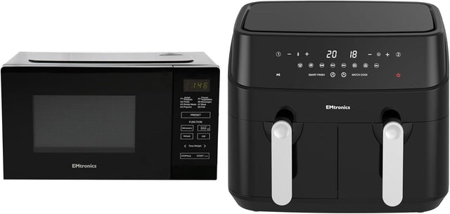 9L Dual Drawer Air Fryer + 20L Microwave Grill Set Temp Probe 60min Black