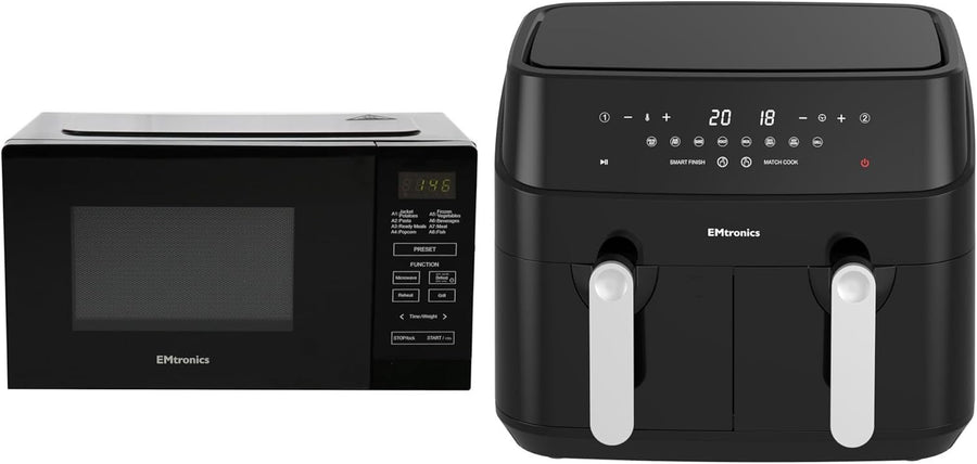 9L Dual Drawer Air Fryer + 20L Microwave Grill Set Temp Probe 60min Black